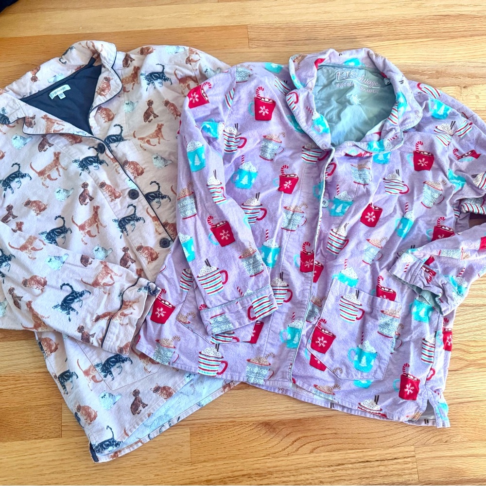 Pj-salvage Pajama Tops bundle - Pink Christmas drinks and Beige Animal Print